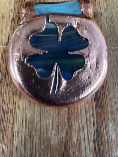 Preview pic of David Copperform custom electroplated copper 4 leaf clover pendant green stardust