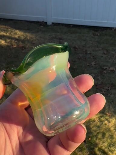 Preview pic of Silver fume floppy vase with green energy lip wrap