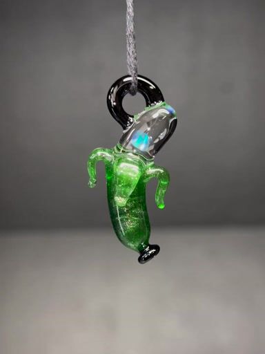Preview pic of Dippy Glass Green stardust/opal banana pendant