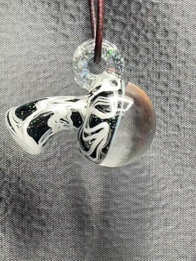 Preview pic of Scomo Moanet, B&W Mushroom Pendy w/ Rainbow Opal Gazer Cap + Crushed Opal (NEW)