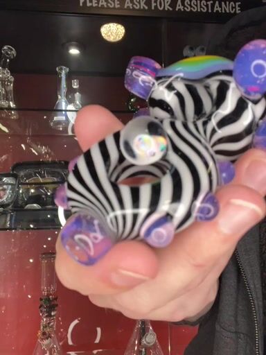 Preview pic of Bash Glassworks Opal Zebra Donut Spoon Pipe