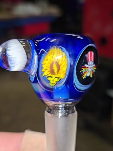 Preview pic of Gratefuldead themed Mille montage 14mm NS irrid blue slide