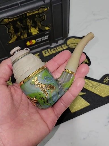 Preview pic of Green T Glass Puffco Proxy Attachement with pelican case (Puffco proxy not included)