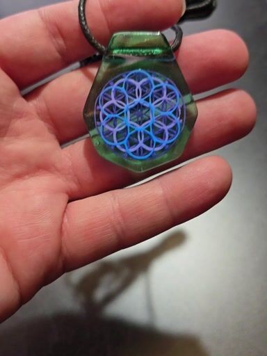 Preview pic of Spearmint Flower of Life Layered Glow Pendant Seconds