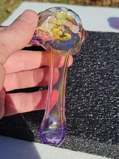 Preview pic of Gold fumed spoon with purple lollipop and fume honeycomb