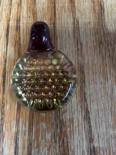 Preview pic of 2015 Rushin glass 24 kt gold honeycomb pendant with pomegranate bail NOS!