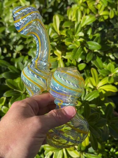 Preview pic of Fumed Yellow & Blue Glass Bubbler
