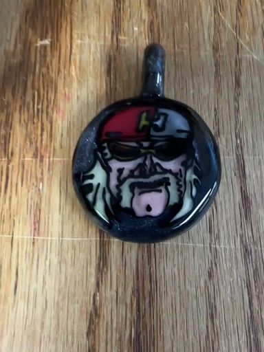 Preview pic of Windstar glass rare custom hulk hogan flat disc pendant backed with steel wool new old stock 2016