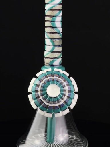 Preview pic of P.A. Jay Glass White & Turquoise Worked Beaker