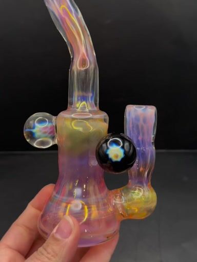 Preview pic of 7.5" 24kGold & .999Silver accents Mustard Glass Color-Shifting Fumed Rig – FINAL SALE (Reduced)
