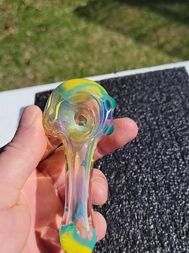 Preview pic of Canary opaque aqua and silver fumed spoon