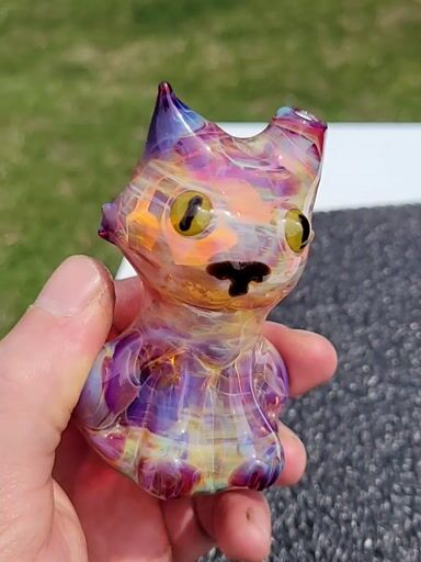 Preview pic of Amber purple kitty cat pipe
