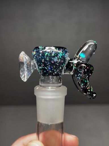 Preview pic of 18mm 4 hole chunky crushed opal banana slide with faceted attachment