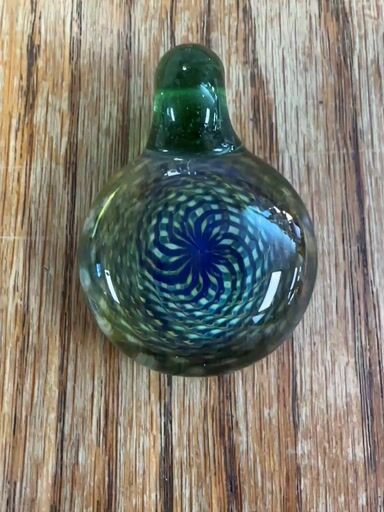 Preview pic of 2015 Rushin Glass custom green stardust reticello pendant with stardust bail NOS