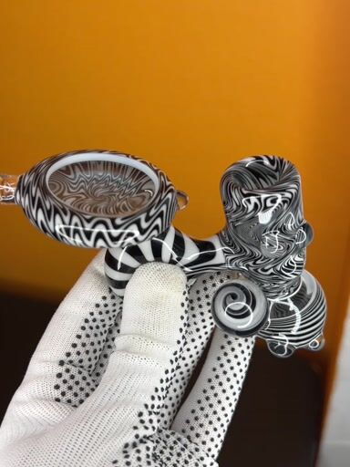 Preview pic of Black and White Stripe Hand Pipe with window