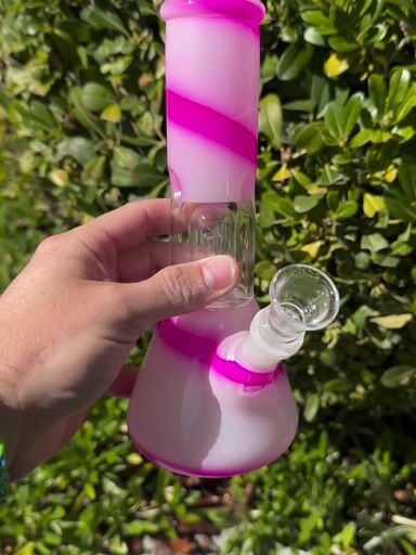 Preview pic of Pink & White Stripe Bong With Perc