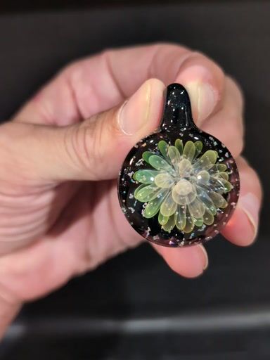 Preview pic of Fume Implosion pendant backed with crushed opal