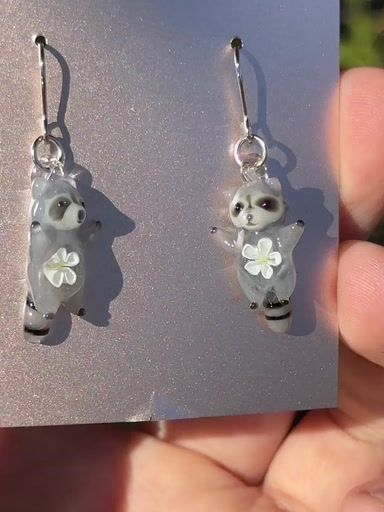 Preview pic of Raccoon Earrings by Azusa Glass