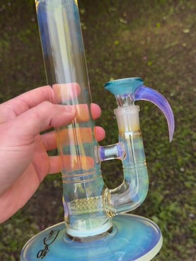 Preview pic of 17” Fumed Rose Quartz Stemline With Hydro Accent & Worked 4 Hole Slide