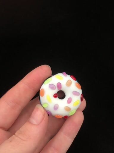 Preview pic of Rare White Frosted w/ Translucent Sprinkles on Dichro Base Doughnut Pendant by KGB Glass