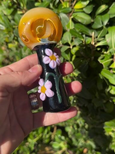 Preview pic of Pink Flowers Glass Hand Pipe