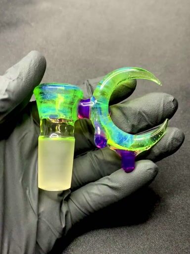 Preview pic of Lime opal/Gold Purple crescent moon drip 18mm slide