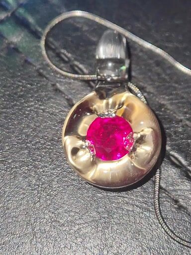 Preview pic of Lab grown ruby backed in Electrum pendant