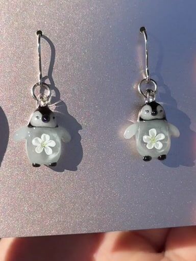 Preview pic of Penguin Earrings by Azusa Glass