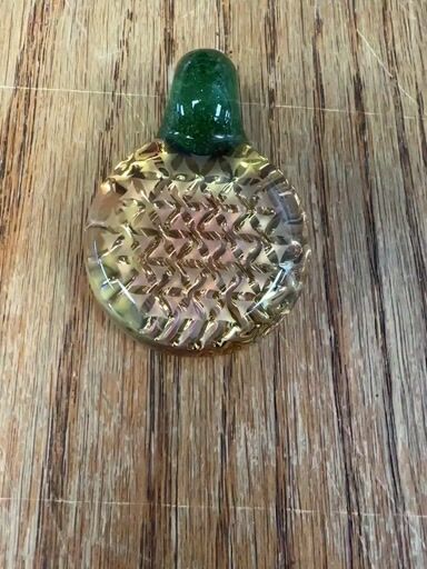 Preview pic of Rushin glass custom flower of life and zig zag gold fumed back pendant new old stock 2015