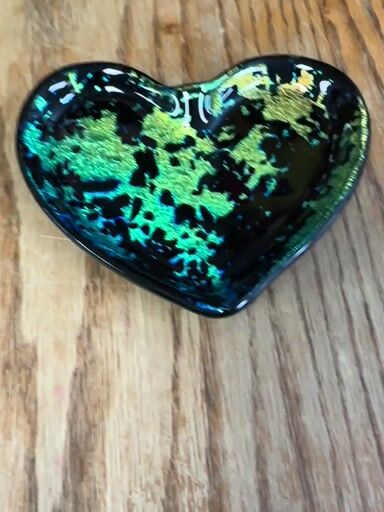 Preview pic of Chibit glass super rare COE96 soft glass custom hear dichroic ashtray NOS