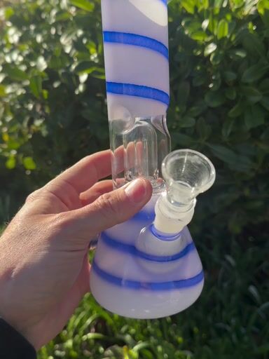 Preview pic of Blue and White Swirl Bong With Perc