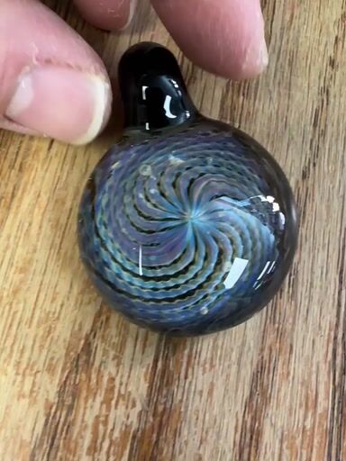 Preview pic of 2015 Rushin glass custom reticello amber & green stardust pendant NOS