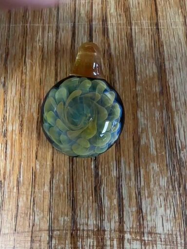 Preview pic of 2015 Rushin glass 24 kt gold fumed honeycomb swirl pendant w/ UV orange crush bail NOS