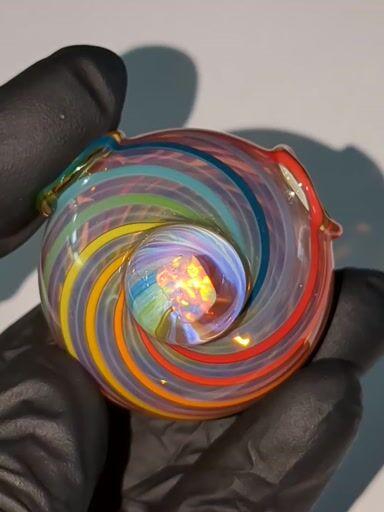 Preview pic of Rainbow Fume Swirl Hollow Disc Pendy w/Opal