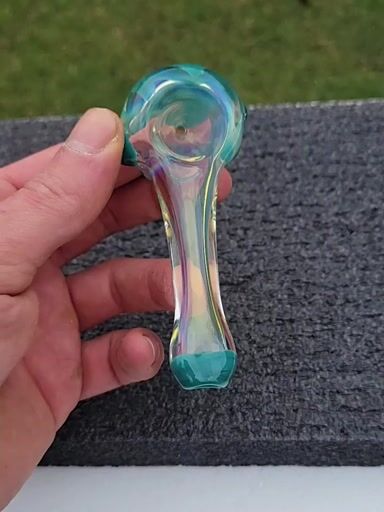Preview pic of Silver fume and opaque aqua spoon
