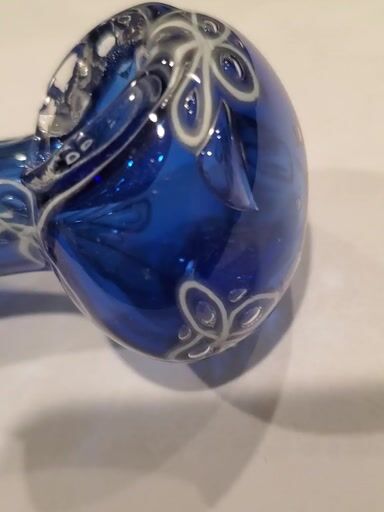Preview pic of Blue Pipe/Bowl with white floral Accents