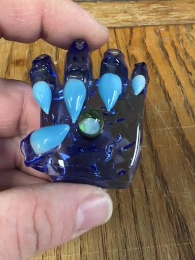 Preview pic of Stabby Joe blue dream hand pendant with UV opal in center new old stock 2016