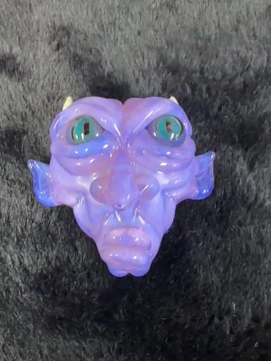 Preview pic of Early 2015 Kaleb folck glass gremlin pendant with glow in the dark seamoss green horns and millie eyes new old stock 2015