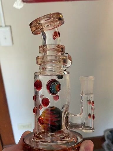 Preview pic of Hubbard glass  Red wig wagged ball perc w facet